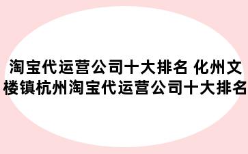 淘宝代运营公司十大排名 化州文楼镇杭州淘宝代运营公司十大排名